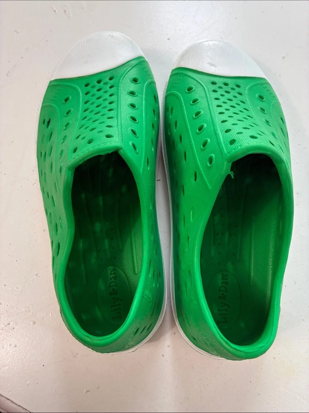 Lily & Dan Sz 13/1 Youth Green White Rubber Slip On Clog Sandal